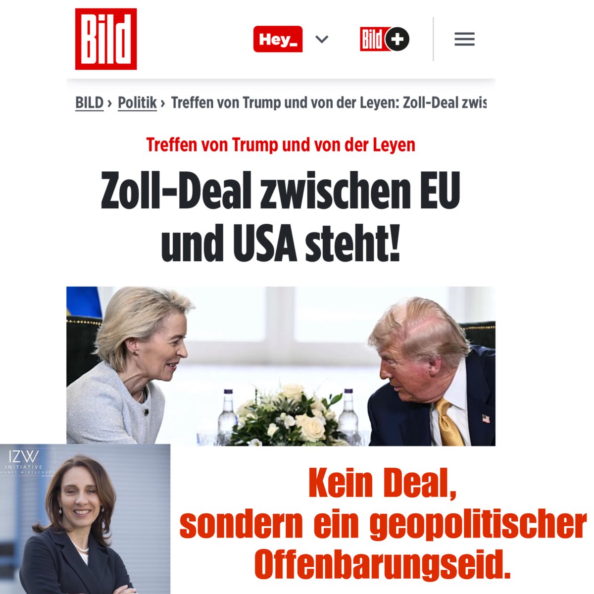 📌 Ausgedealt❗️
Ein Deal zu Lasten Europas und ein weiterer Schlag für den Industriestandort❗️

Was als Erfolg verkauft wird, ist in Wahrheit ein einseitiger Kuhhandel:

15 % US-Strafzoll auf europäische E-Autos bleiben 

Stahl und Aluminium werden gar nicht erst erwähnt.

Dafür