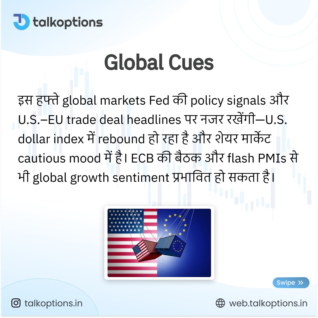 talk_options's tweet image. 🌐 Markets at a crossroads: Fed cues, U.S.–EU trade buzz &amp;amp; strong India PMI shape the week. Will selective FII interest turn into broader momentum? Stay tuned. 📉📊

#MarketWatch #TalkOptions #GlobalCues #FedOutlook #USEUDeal #IndiaEconomy #FIIFocus #PMIData #OilUpdate