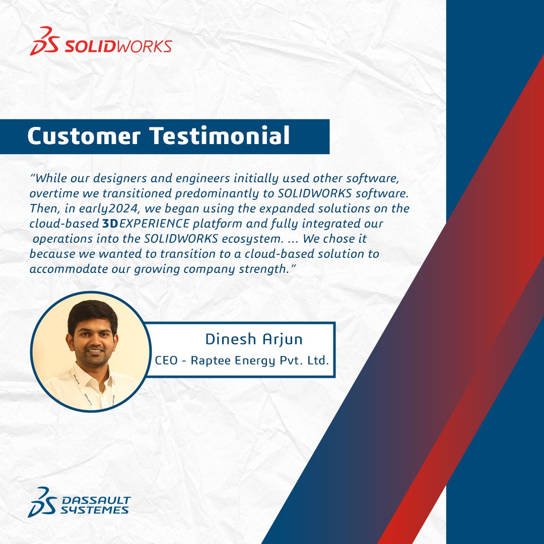 When electric motorcycle startup Raptee needed to cut development time and streamline design, they turned to SOLIDWORKS and the 3DEXPERIENCE platform.

The result?

- Accelerated prototyping
- Better design control
- A cleaner, faster, smarter future for EV manufacturing