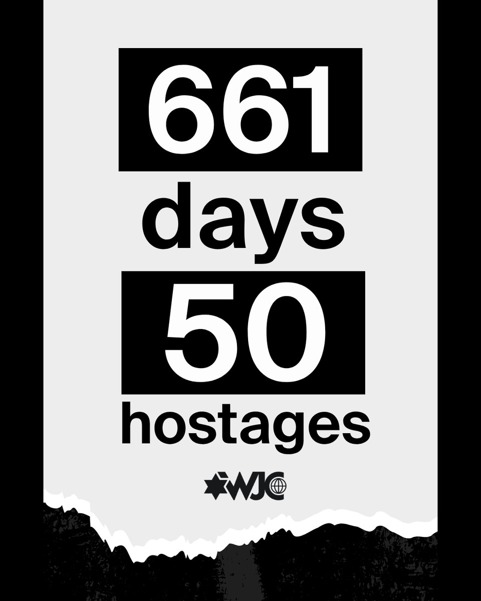 WorldJewishCong's tweet image. It has been 661 days since October 7. Our hearts are still 💔 broken. Today and every day, we stand with 🇮🇱 Israel.