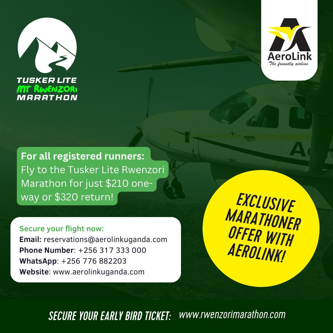 AerolinkUganda's tweet image. Running the @RwenzoriMarathon? 🎽

Fly to the starting line with your friendly airline.
Registered runners get exclusive fares: ✈️ $210 One-Way ✈️ $320 Return
Book your flight now! 👉 aerolinkuganda.com
#RwenzoriMarathon #FlyAerolink #RunUganda
