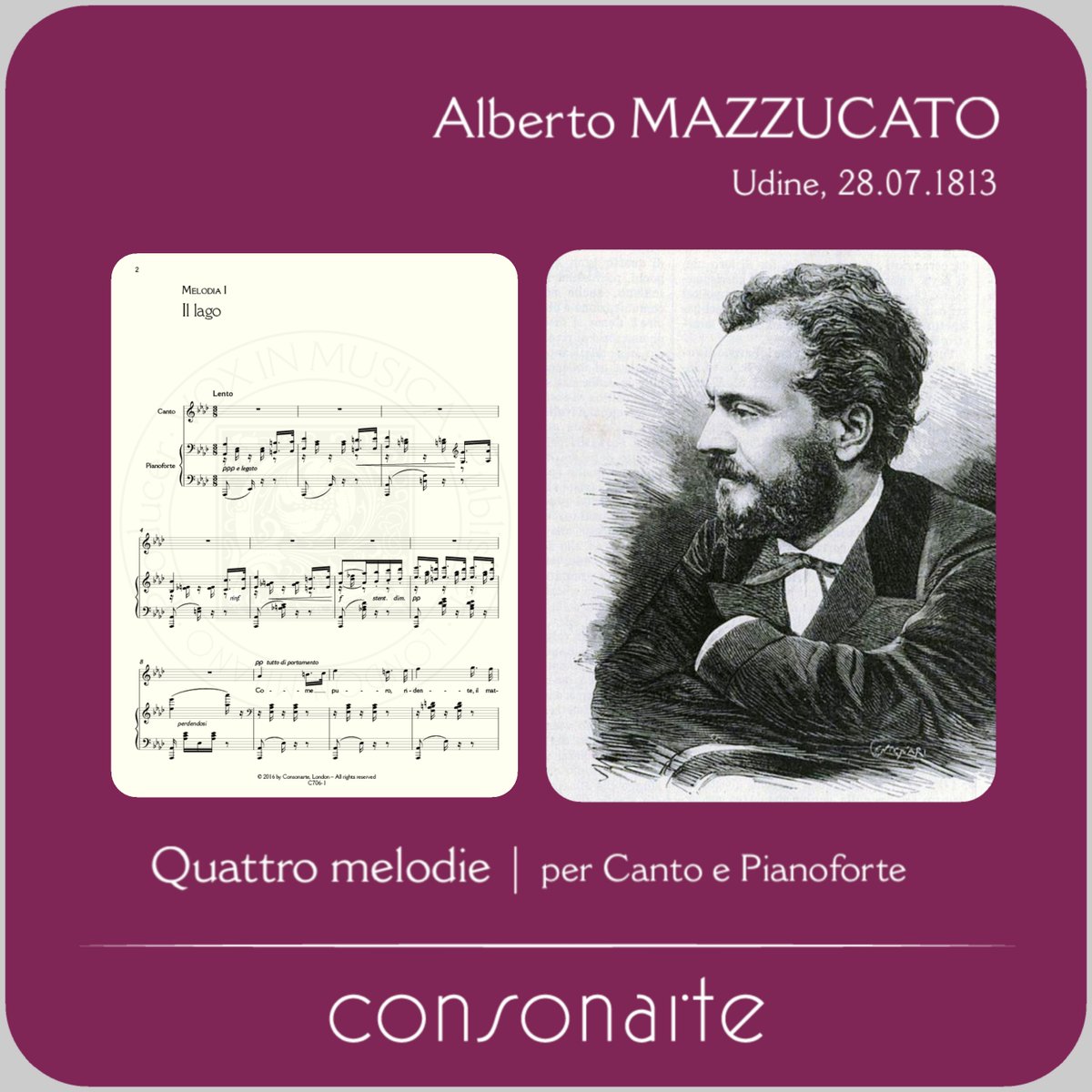 Consonarte's tweet photo. Composers

Alberto MAZZUCATO
Udine, 28.07.1813

Opera | Vocal Music | Conducting

Quattro melodie
per
Canto e Pianoforte
1841

Poetry 
Carlo Jouhaud

Consonarte Editions
QUATTRO MELODIE
https://t.co/3E3uH25FLO

#BOTD #Mazzucato #Udine #Opera #Lirica #VocalMusic #ArtSongs https://t.co/xOVsHRJRfZ
