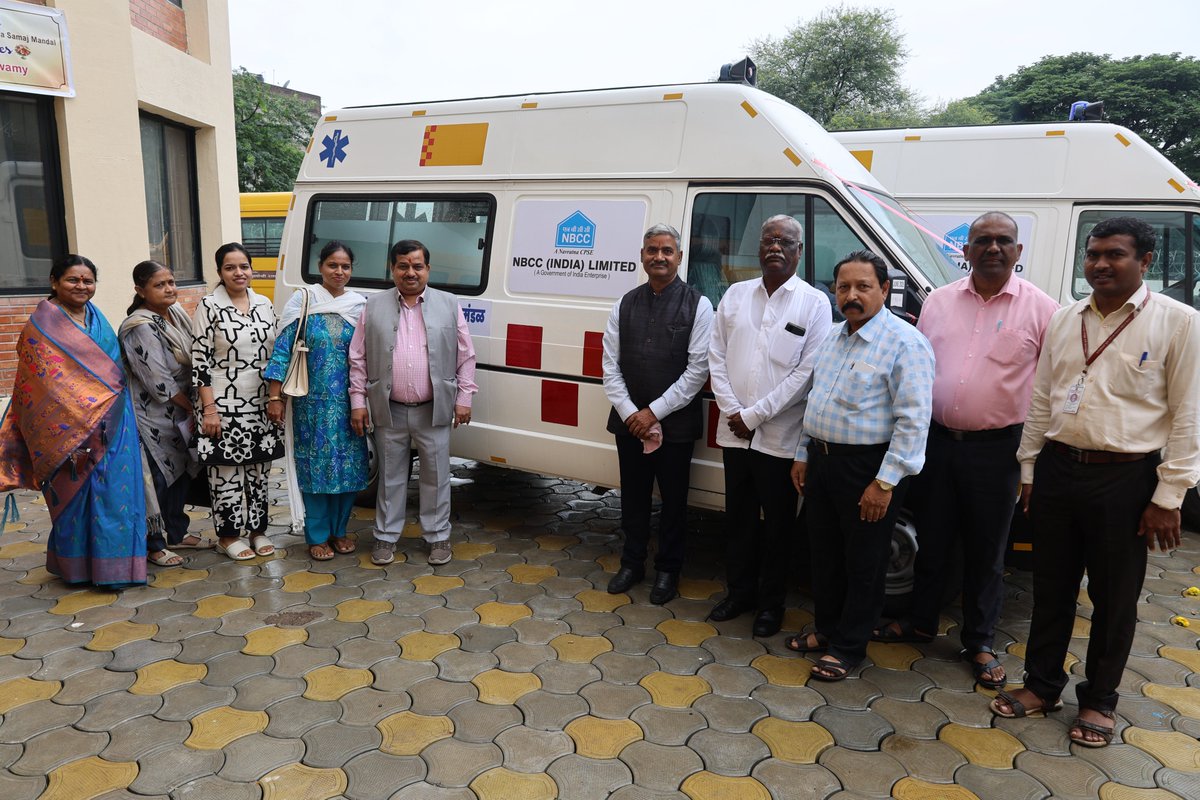 Under NBCC's CSR, Shri K.P. Mahadevswamy, CMD, #NBCC and Prof. Bhimrao Panda Bhosale, Independent Dir., NBCC handed over furniture for Divyangjans, office equipment, school van and two ambulances to Savitribai Phule Mahila Ekatma Samaj Mandal, Aurangabad, Maharashtra.