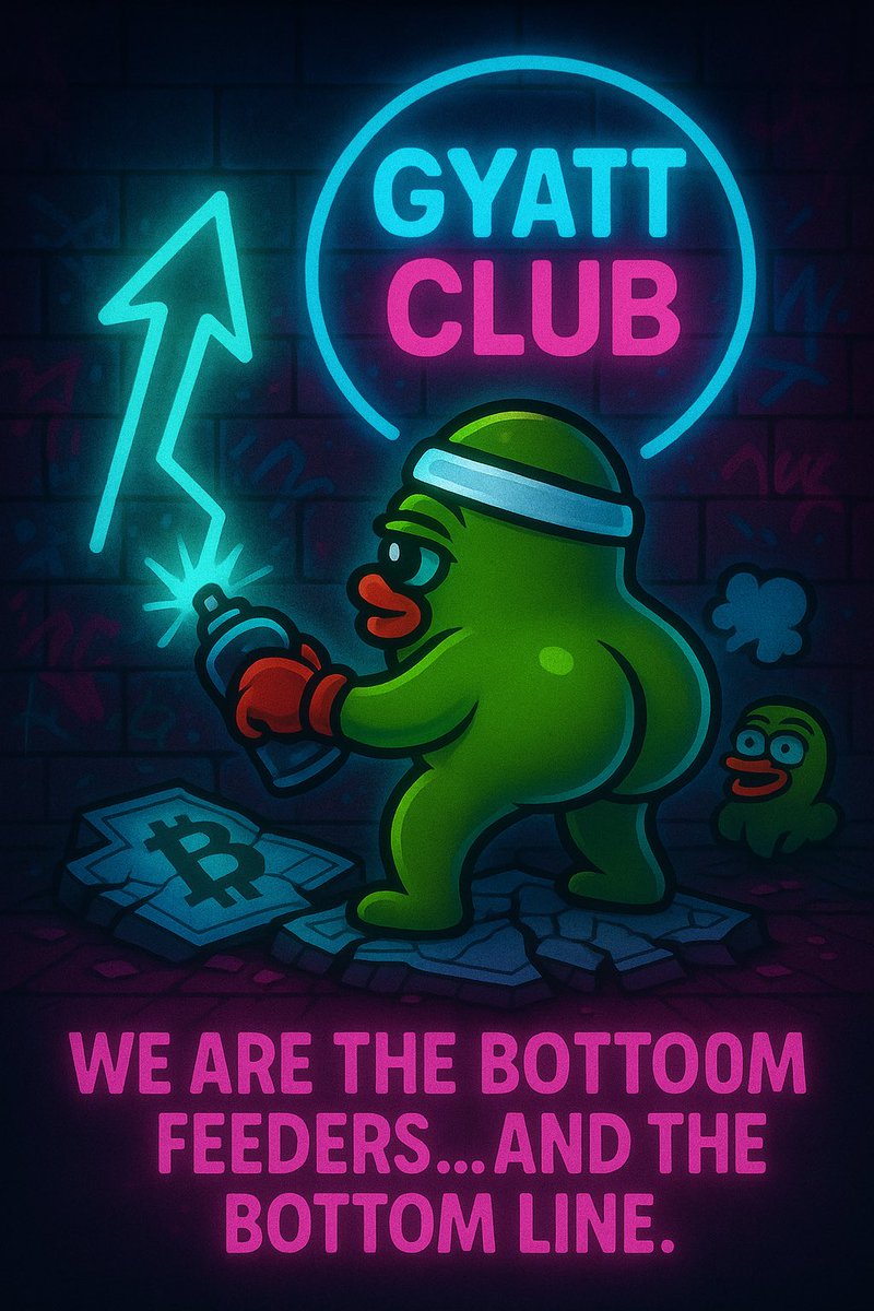 CryptoJomey's tweet image. 📈“The Real Bottom Line”

While everyone ran for the exits, we stayed and spray-painted new ones.
We don’t just bottom feed—we define it.

$GYATT isn’t here to ride waves. We are the tide.
🧼💥

“We are the bottom feeders…
…and the bottom line.”…