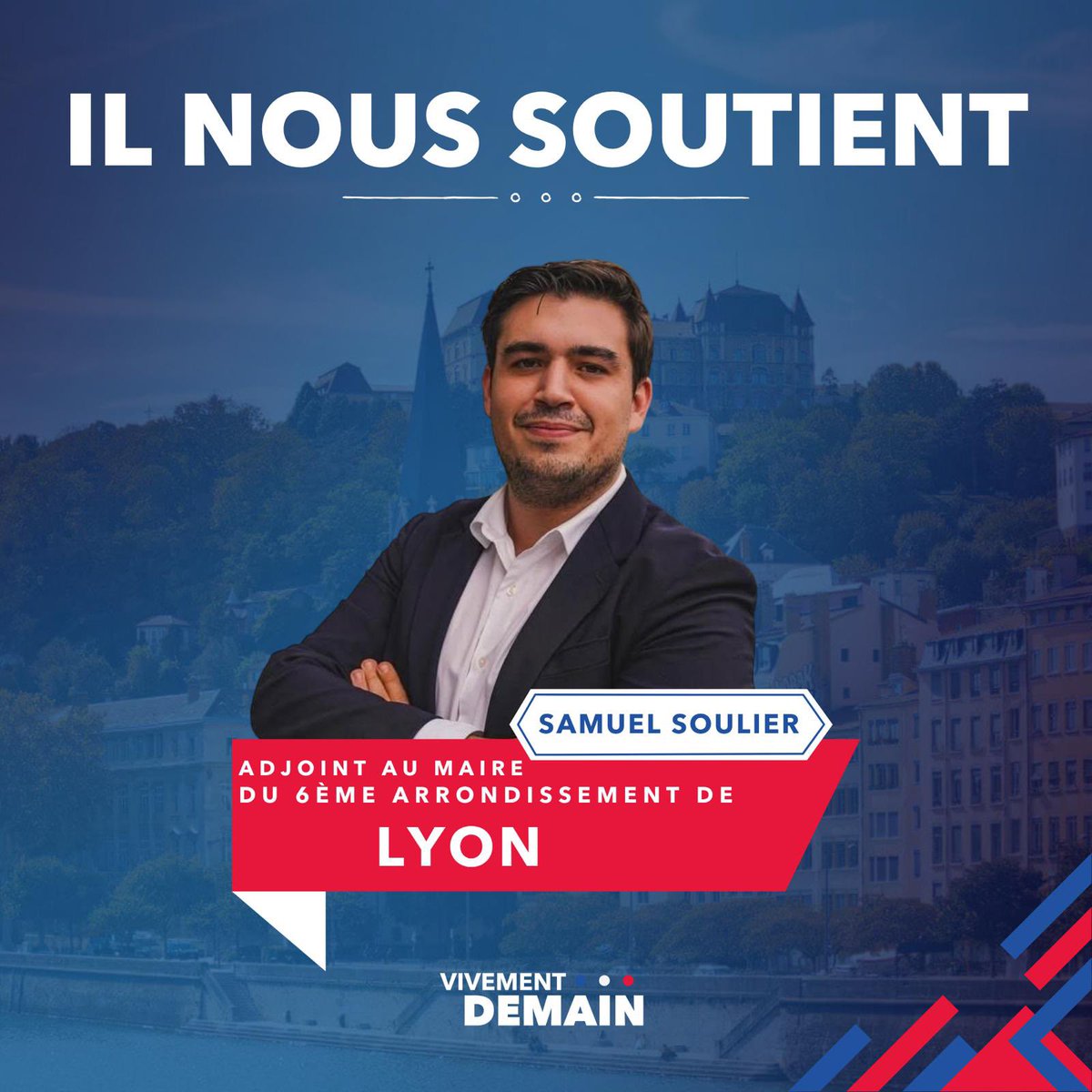Vivementdemain1's tweet image. [Il nous soutient - Samuel Soulier]

Samuel Soulier est un jeune élu et entrepreneur lyonnais. Adjoint au maire du 6ᵉ arrondissement de Lyon, il est chargé des seniors, de la jeunesse et de la cohésion intergénérationnelle. Il a aussi été RDJ du Rhône !