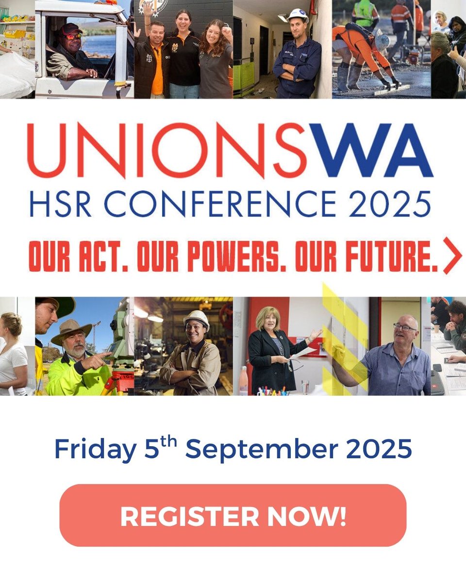 The UnionsWA Health and Safety Representatives Conference is back for the fourth year running. This event provides opportunities to meet with HSRs in other industries and sectors and learn from each other’s experiences and practices.

Register now at: unionswa.com.au/health-safety/…
