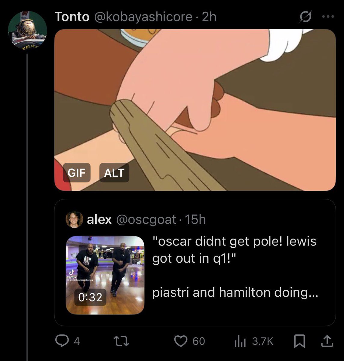 freemaowtf's tweet image. oscar don’t need to do an overtaking masterclass because he actually qualified up the front 😭😭❤️‍🩹