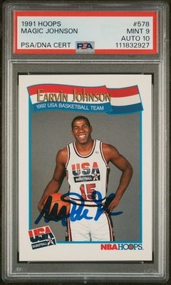 Cardfinder123's tweet image. 1991 Hoops USA #578 Magic Johnson auto signed card PSA 9 10 #ad #thehobby ebay.com/itm/3764128746…