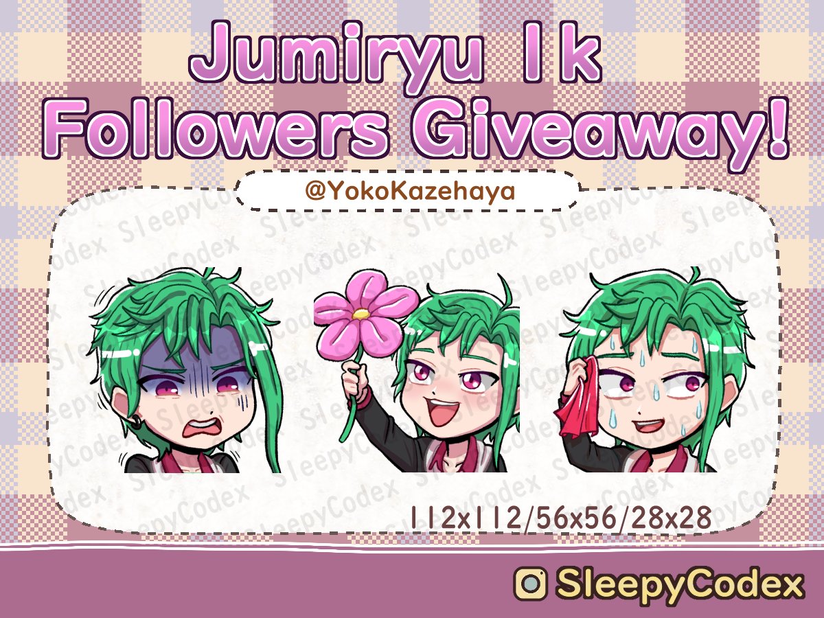jumiryu's tweet image. GA Emote Prizes for @YokoKazehaya !
Thank you all so much for joining!
I hope you enjoy them! Pls do support my friend on insta (@/sleepycodex) if you like their art hehe. Tell em jumi sent ya >:P
Thanks for all the support so far! I appreciate it with all my lil heart! 🩷