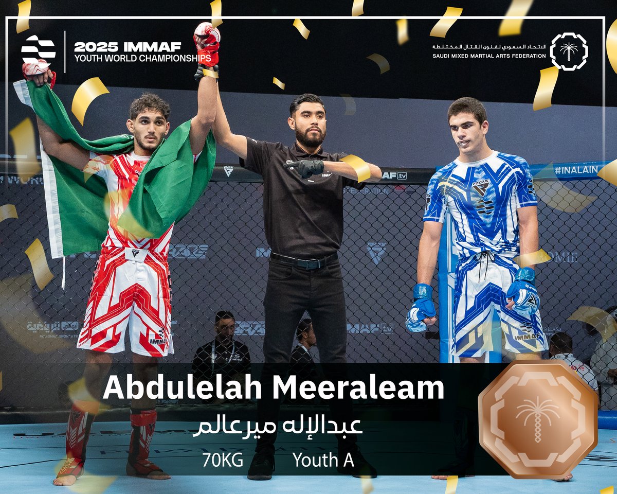 smmafksa's tweet photo. برونزية ترفع الراس ! 🥉🇸🇦

رئيس مجلس الإدارة أ. رشا الخميس تتوج البطل عبدالإله مير عالم بالميدالية البرونزية لوزن ٧٠ كجم في بطولة العالم للفنون القتالية المختلطة للناشئين – #العين٢٠٢٥

💥 أداء مشرّف، روح قتالية عالية، وإصرار يثبت إن أبطالنا على الطريق الصحيح نحو المجد.

فخورين فيك يا عبدالإله.. ورايتك دايمًا مرفوعة 🇸🇦🔥

#منتخب_السعودية #فنون_القتال_المختلطة #IMMAF2025
#برونزية_الوطن #أبطال_المستقبل