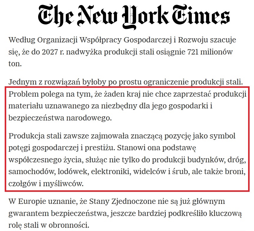 GPW_Trader2022's tweet image. Pojawił się jeden z najlepszych materiałów w New York Times odnośnie przemysłu stalowego, bez którego kraje spadają do III ligi. Dodatkowo jako wprowadzenie kilku minut podcastu a pytania bywają w "Milionerach" 🎶
youtube.com/watch?v=S33Wln…
Materiał w NYT jest autorstwa kilku…