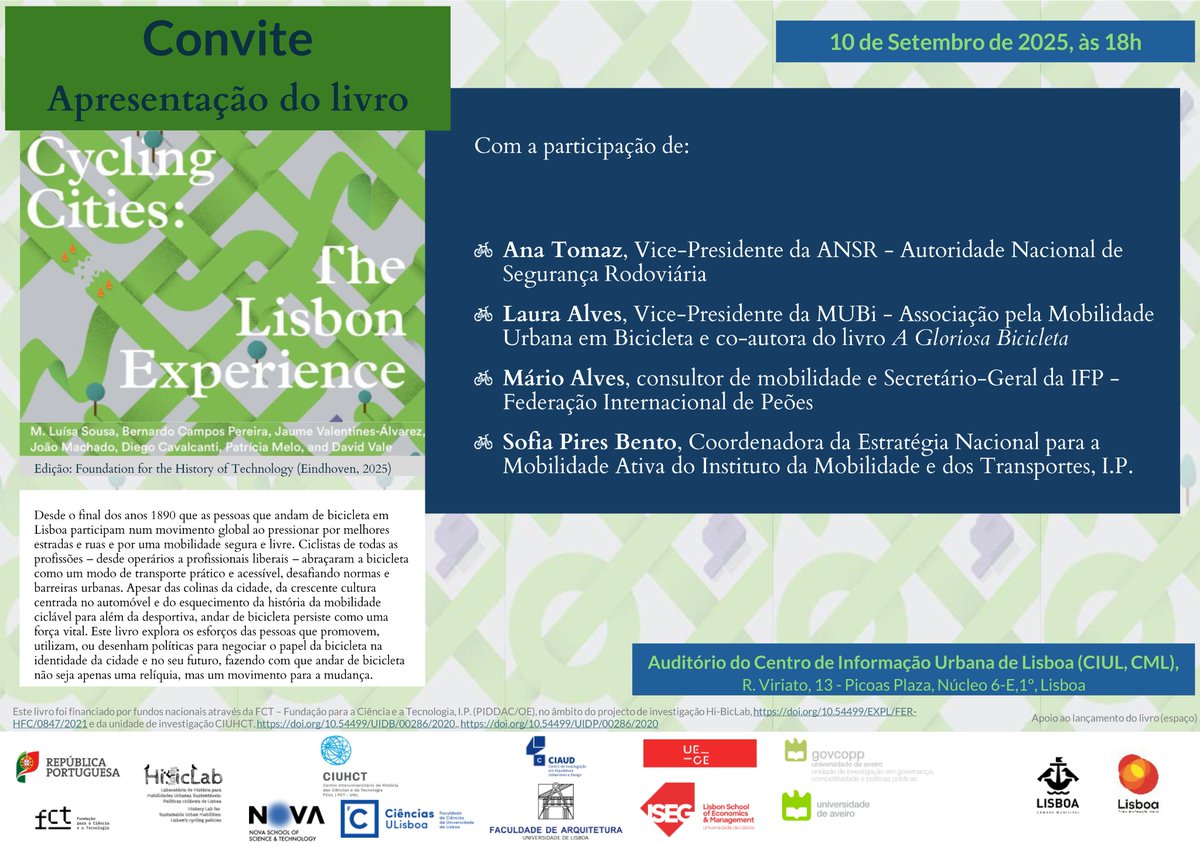 É com muito gosto que anunciamos que o livro Cycling Cities: the Lisbon Experience será lançado no Centro de Informação Urbana de Lisboa (CIUL) no próximo dia 10 de Setembro, às 18h.