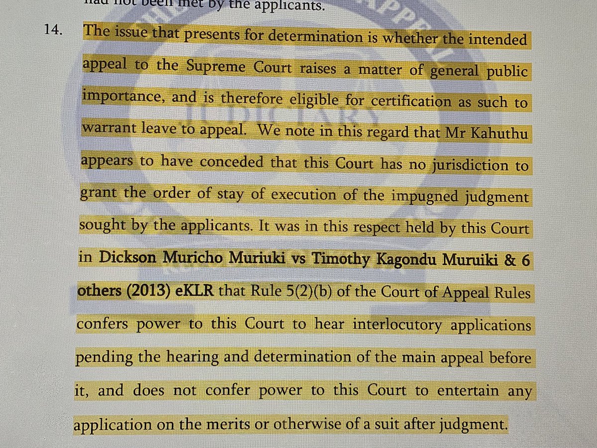 joshuamalidzo's tweet image. #hotoffthebench
We do not have jurisdiction to stay our own judgments reiterates the Court of Appeal. The jurisdiction of the appellate court ends once it has issued a judgment.
