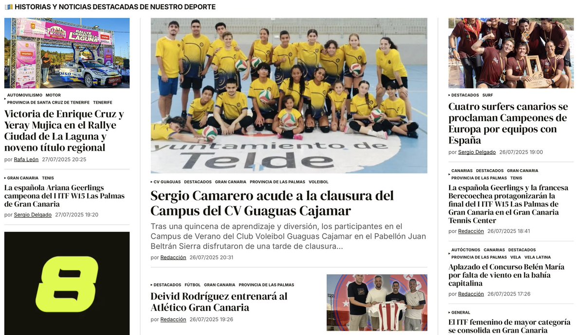 Prensa digital - La clausura del Campus de Verano del CV Guaguas en Las Palmas de Gran Canaria, impulsado por Cajamar encontró su eco en las ediciones de internet de varios medios, entre ellos <a href="/canarias7/">Canarias7</a> y <a href="/8sports_es/">8SPORTS.es</a>.