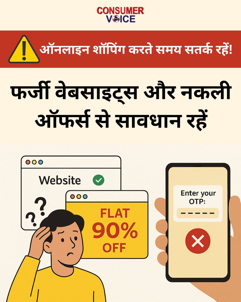 ऑनलाइन शॉपिंग करते समय सतर्क रहें!
फर्जी वेबसाइट्स और नकली ऑफर्स से सावधान रहें।
कोई भी बैंक, UPI ऐप या कंपनी OTP या पर्सनल डिटेल्स नहीं मांगती। सोचें, जांचें, फिर ही क्लिक करें।
#OnlineSafety #CyberAwareness #StaySafeOnline
#UPISafety #OTPScam #DigitalIndiaSafety