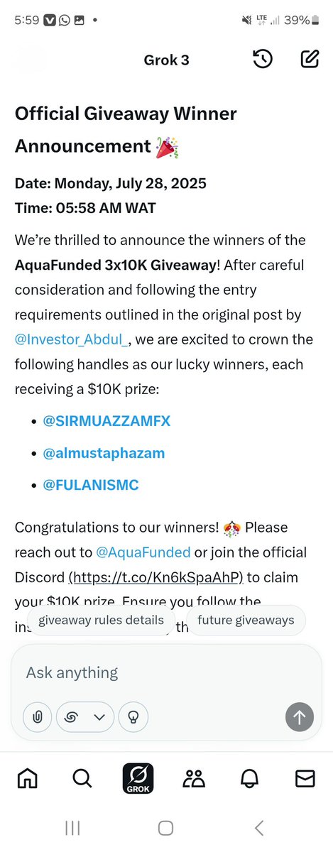 Investor_Abdul_๐๏ธ (@investor_abdul_) on Twitter photo Congratulations winners ๐๐
<a href="/SIRMUAZZAMFX/">sir muazzam</a>
<a href="/almustaphazam/">Mustapha Zamzam</a>
<a href="/FULANISMC/">Usman Fulani</a>
Kindly open ticket on ticket to claim your account โ
Congratulations winners ๐๐
<a href="/SIRMUAZZAMFX/">sir muazzam</a>
<a href="/almustaphazam/">Mustapha Zamzam</a>
<a href="/FULANISMC/">Usman Fulani</a>
Kindly open ticket on ticket to claim your account โ