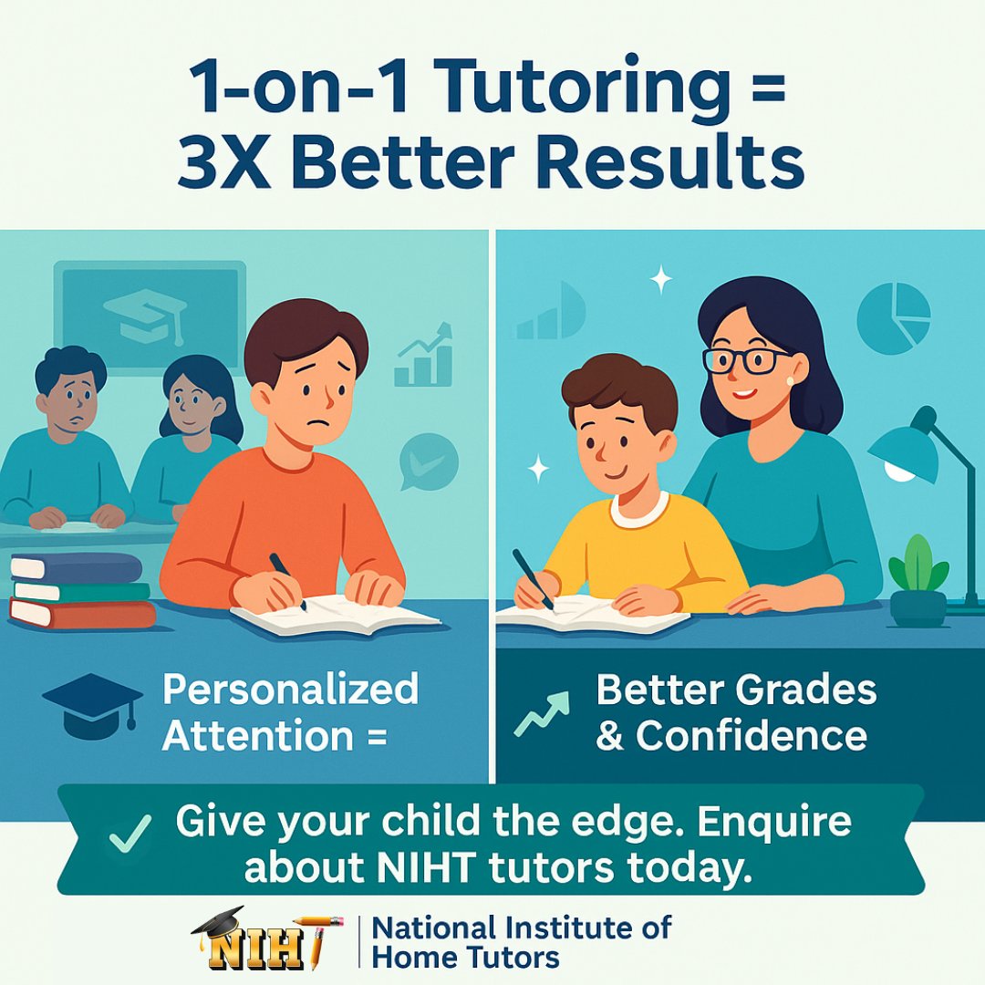 nihthometutor's tweet image. Why does personalized tutoring matter?
Because every student learns differently.
NIHT offers tailored 1-on-1 sessions proven to deliver higher academic results and confidence.
✅ Get started with expert tutors at nihthometutor.com
#OneOnOneTutoring #NIHT #TutoringForSuccess