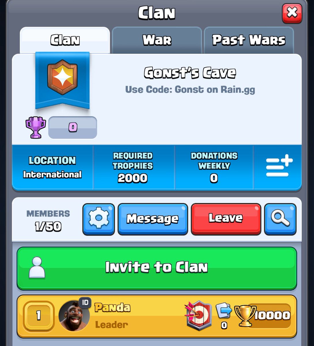 NEW CLASH ROYALE CLAN! 

COME JOIN: GONST'S CAVE (clan tag #G2Y82829) 

We will be running tournaments every week where you can win REAL MONEY!

No megaknight users allowed.

#clashroyale #giveaways #gonstlegit