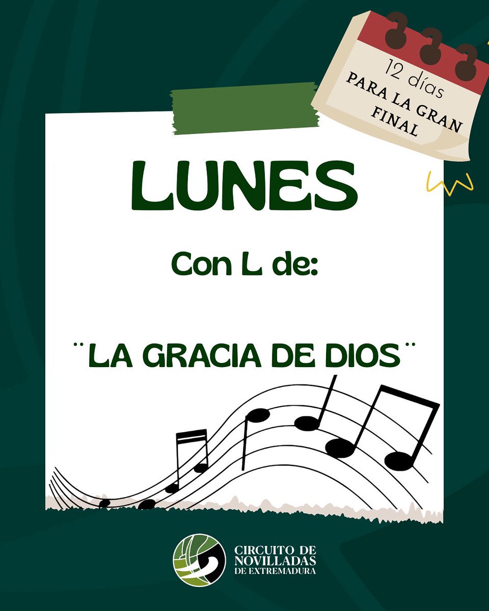 CircuitoExtr's tweet image. 🎺 Lunes con L de... “La gracia de Dios”
🗓️ ¡Quedan 12 días para la gran final del Circuito de Novilladas de Extremadura!
Y lo celebramos con uno de los pasodobles taurinos más emblemáticos: La gracia de Dios, compuesto en 1941 por Ramón Roig i Torné.