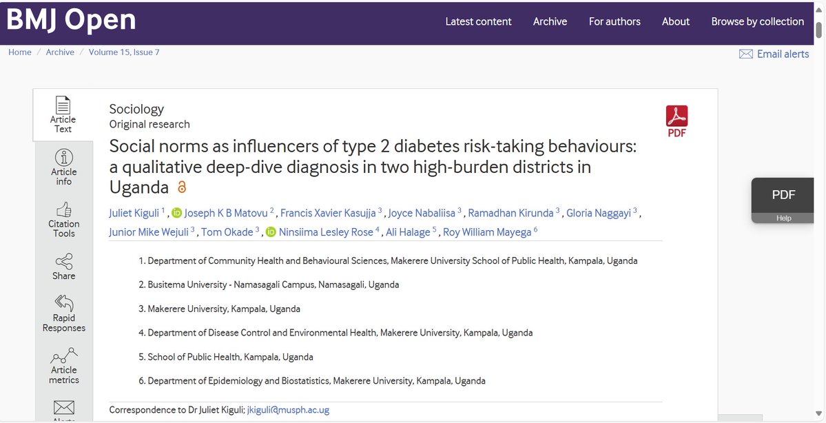 Makerere University School of Public Health (@maksph) on Twitter photo New Study Links Social Norms to Rising Type 2 Diabetes Risk in Uganda
A new study, published in the BMJ on July 15, 2025, by researchers from <a href="/Makerere/">Makerere University</a> University School of Public Health and partners, highlights how social norms drive behaviours that increase the risk of Type 2 New Study Links Social Norms to Rising Type 2 Diabetes Risk in Uganda
A new study, published in the BMJ on July 15, 2025, by researchers from <a href="/Makerere/">Makerere University</a> University School of Public Health and partners, highlights how social norms drive behaviours that increase the risk of Type 2