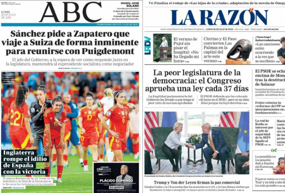 Inspectores_IHE's tweet image. Buenos días.
Algunas de las principales portadas 📰 del lunes, 28 de julio de 2025.