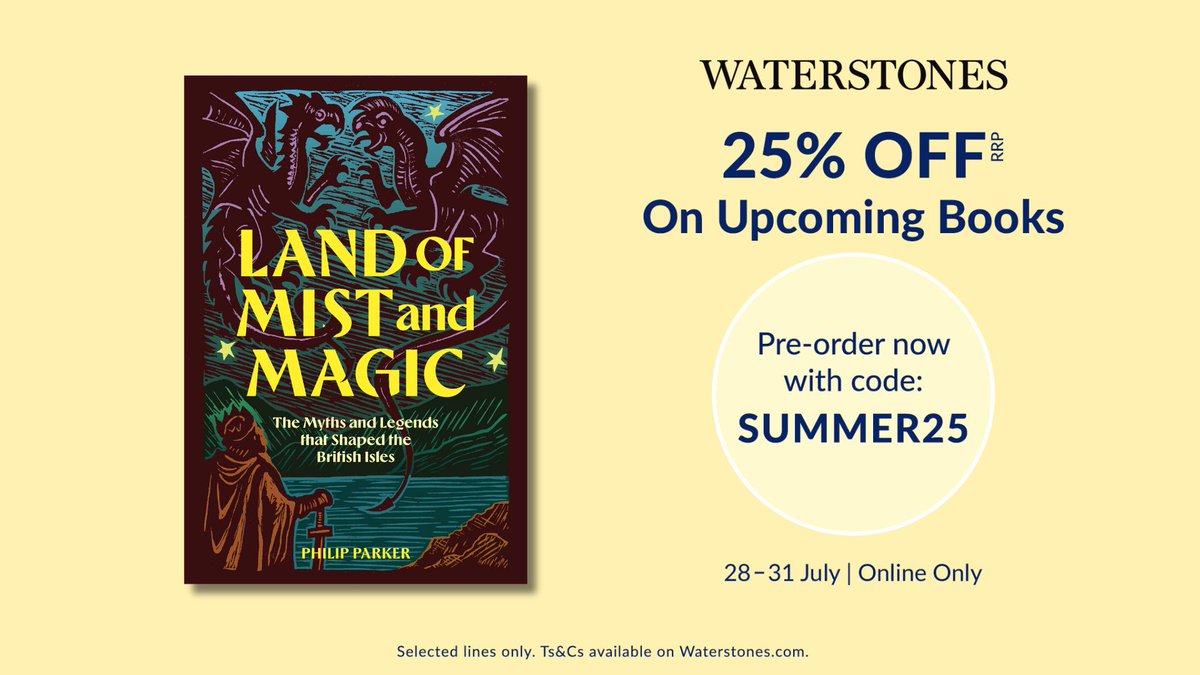 PParkerAuthor's tweet image. Great news for fans of myths. You can get 25% off pre-orders at Waterstones of Land of Mist and Magic, my retelling of Britain’s rich tapestry of myths & folklore. Go to
waterstones.com/book/land-of-m…
input code SUMMER25 & wait for legends to arrive through your letterbox
#WPreorder