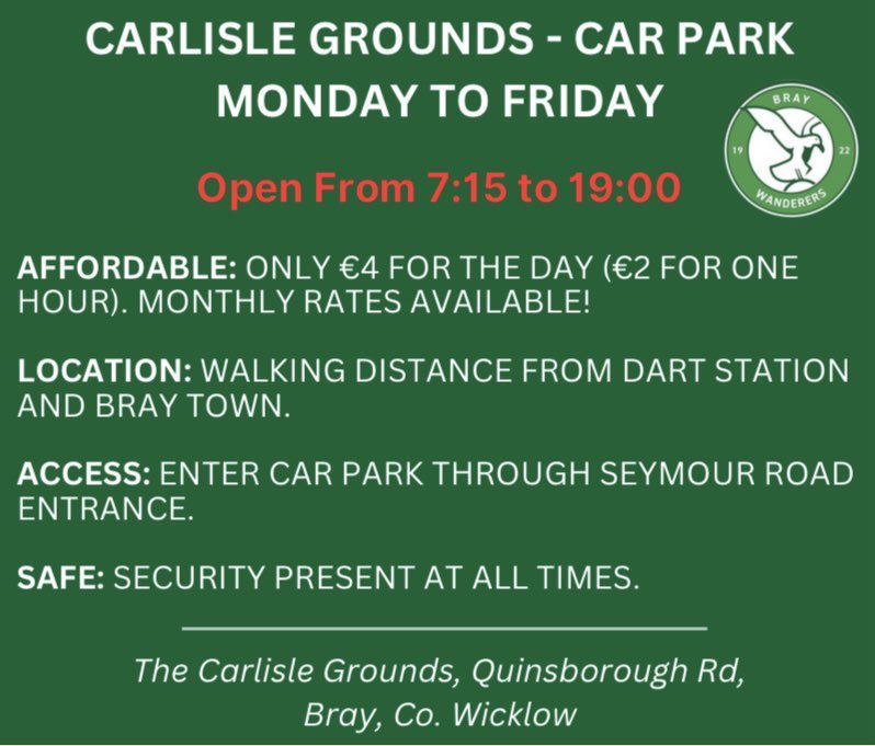 BrayWanderers's tweet image. 𝐂𝐀𝐑𝐋𝐈𝐒𝐋𝐄 𝐆𝐑𝐎𝐔𝐍𝐃𝐒

𝐂𝐚𝐫 𝐏𝐚𝐫𝐤 - 𝐨𝐩𝐞𝐧 𝐟𝐨𝐫 𝐛𝐮𝐬𝐢𝐧𝐞𝐬𝐬