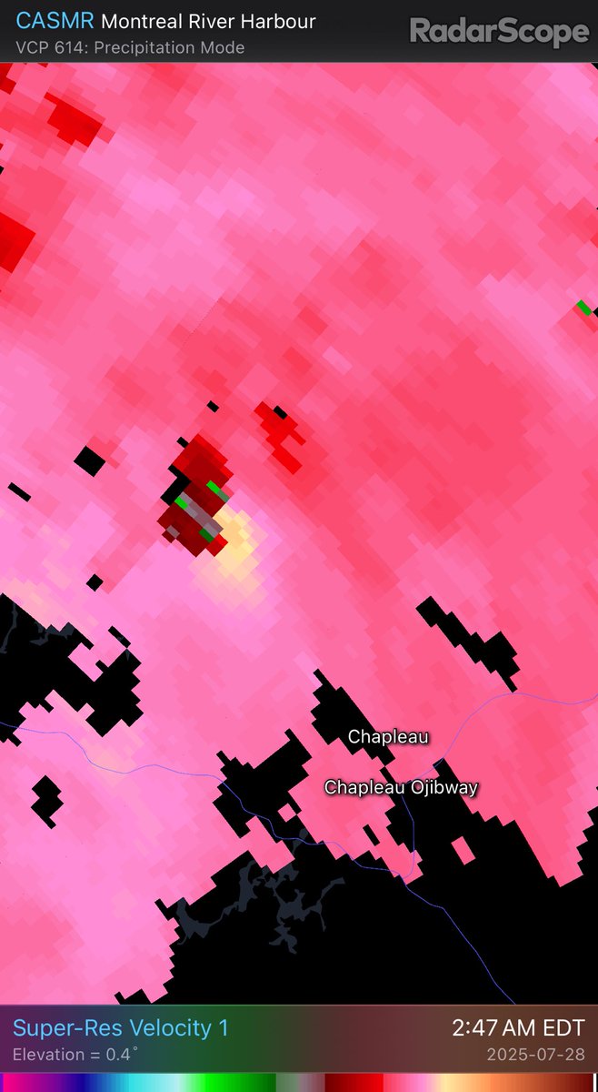 JustinMWeather's tweet image. Little couplet north of Chapleau.
Intense storms overnight from Dryden/Ignace through Thunder Bay, crossing Lake Superior and the north shore. Likely lots of damage in remote forests from downbursts/microbursts and probably a few embedded tornadoes.