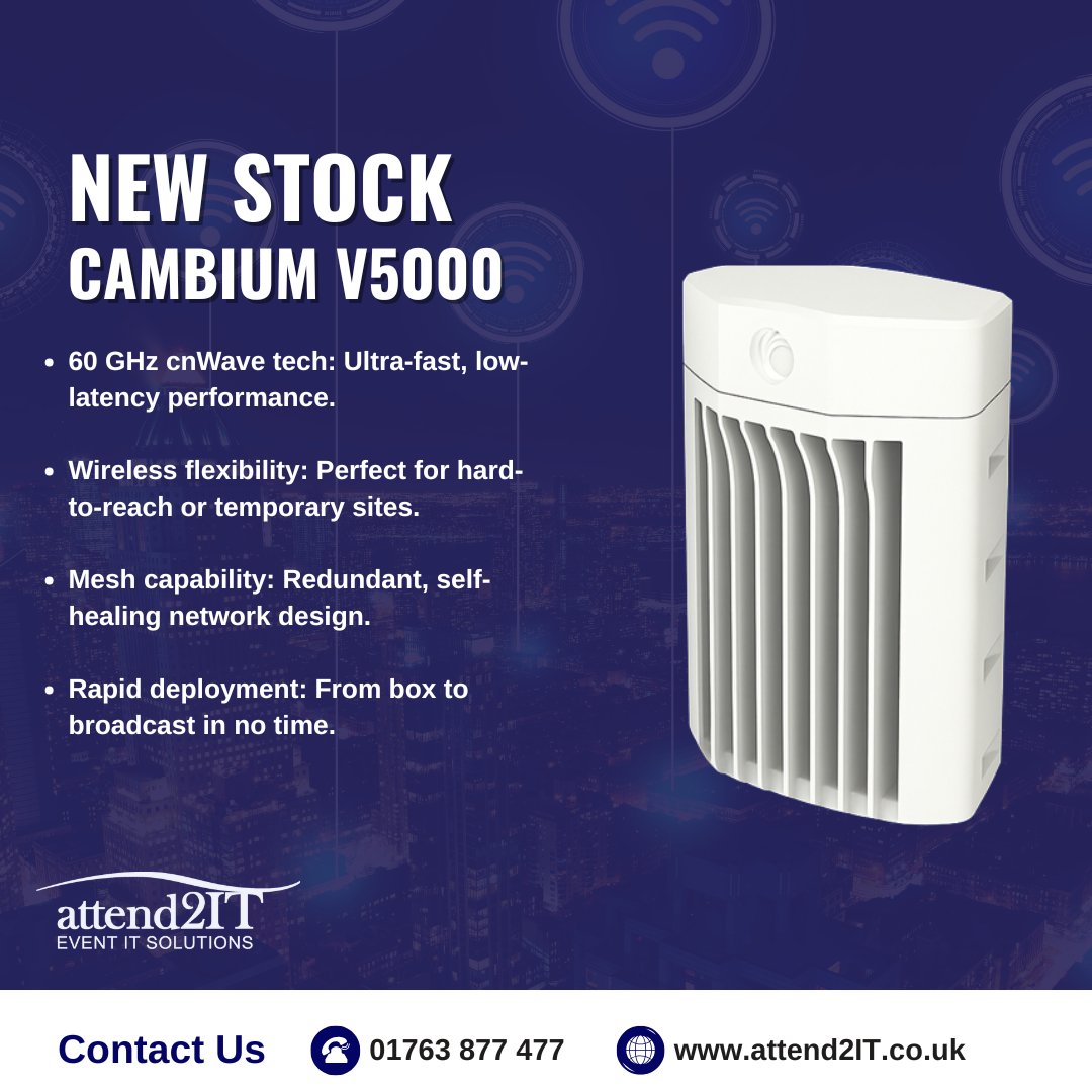 Ultra-fast 60GHz wireless, mesh-ready, and deploys in minutes. Ideal for events, film sets, and remote installs.