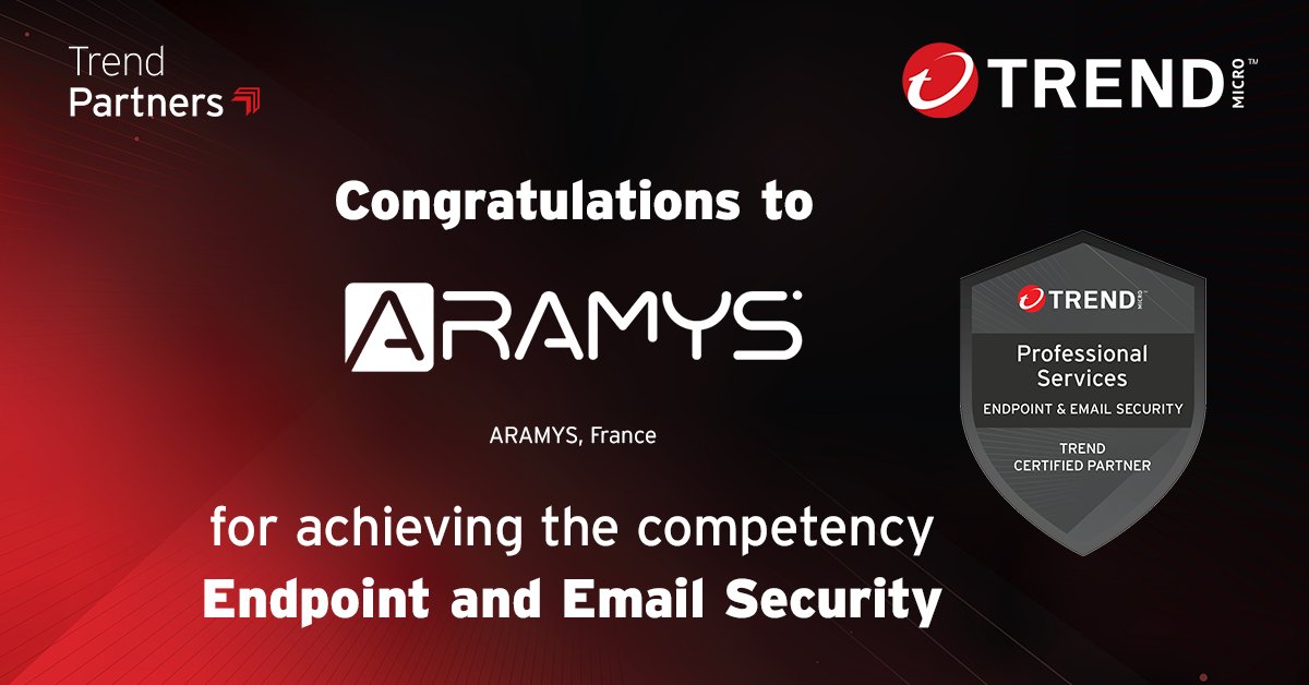 Trend Micro France (@trendmicrofr) on Twitter photo 👏Bravo à notre partenaire ARAMYS qui a obtenu la Compétence Email and Endpoint Security dans le cadre du Programme Partenaire <a href="/TrendMicroFR/">Trend Micro France</a>.
En savoir plus sur notre Programme 👉bit.ly/45iP48w 👏Bravo à notre partenaire ARAMYS qui a obtenu la Compétence Email and Endpoint Security dans le cadre du Programme Partenaire <a href="/TrendMicroFR/">Trend Micro France</a>.
En savoir plus sur notre Programme 👉bit.ly/45iP48w