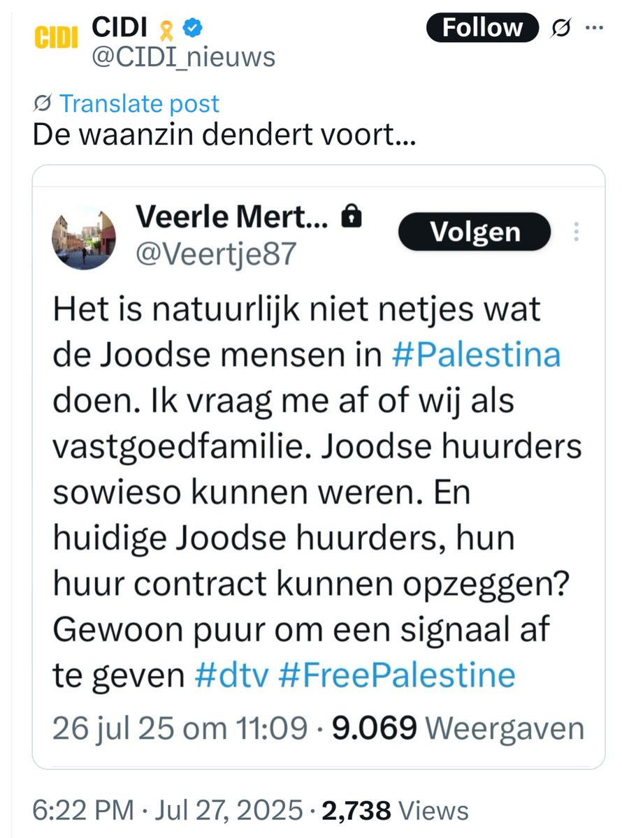ginnymooy's tweet image. Het CIDI is een kwalijke ophitsstichting, waar de ANBI status onmiddellijk van moet worden ingetrokken. Dit bericht is natuurlijk nep. Je ziet geen inhoud van accounts met slotje die je niet volgt en bovendien bestaat dat account niet. Die @KerenHirsch toch.