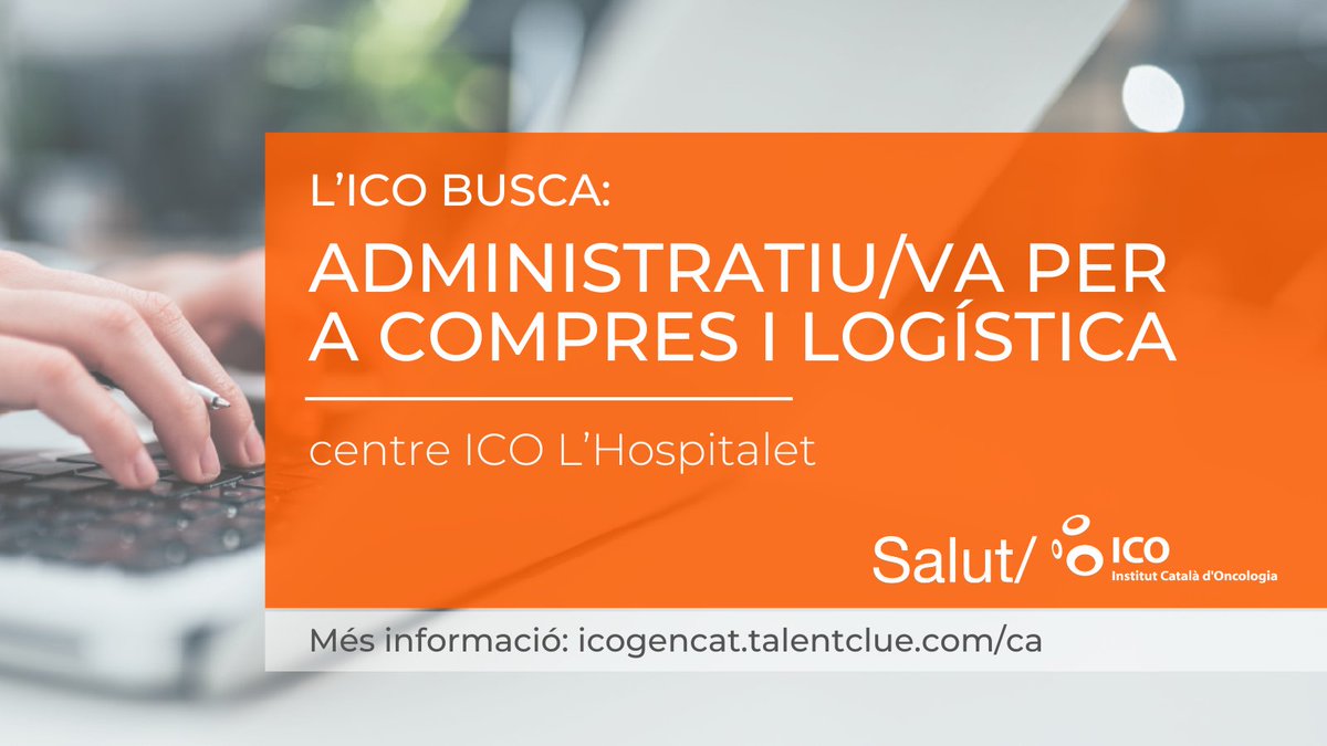 ICO_oncologia's tweet image. #OfertaFeina
Busquem un/a administratiu/va per a l'equip de #Compres i #Logística de l'@ICO_oncologia l'Hospitalet. La tasca principal és gestionar les necessitats de compra i contractació de materials, serveis, obres i béns de la institució
Veure oferta:
icogencat.talentclue.com/ca/node/118189…