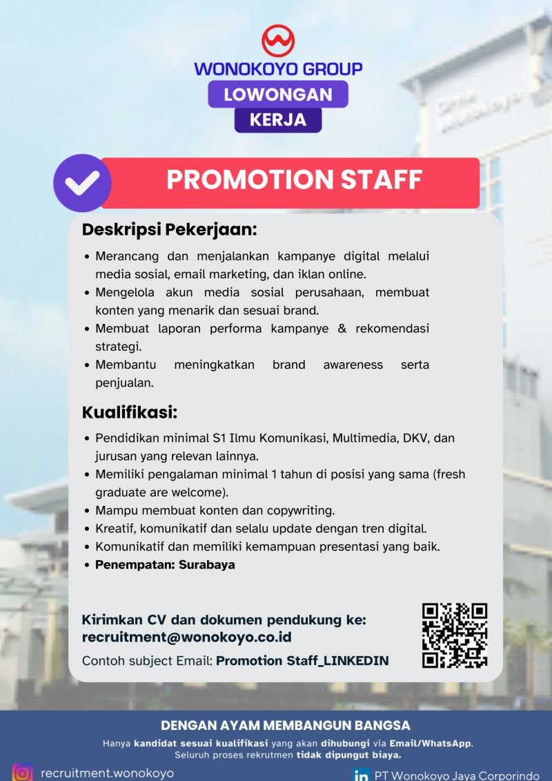 Posisi: Promotion Staff
📍 Penempatan: Surabaya