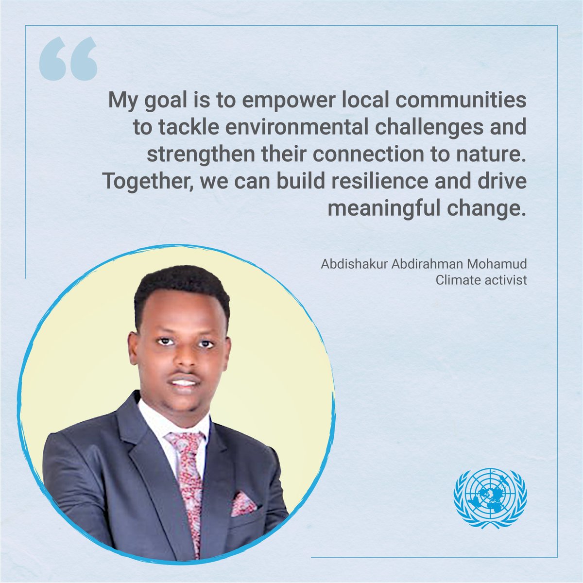 UNTMIS_'s tweet image. 𝗜𝗖𝗬𝗠𝗜: Somali Voices — Abdishakur Abdirahman Mohamud is an inspiring activist, educator, and journalist dedicated to advocating for climate change and environmental awareness in Somalia. As the director of @ClimateGenMove, he leverages the power of storytelling to drive…