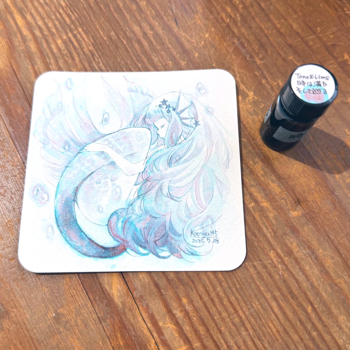 kamiyu145's tweet image. #続ドラゴン展

完成！
てのひらペーパーにTONO&amp;amp;LIMS「時は満ちそして巡る」で描きました！