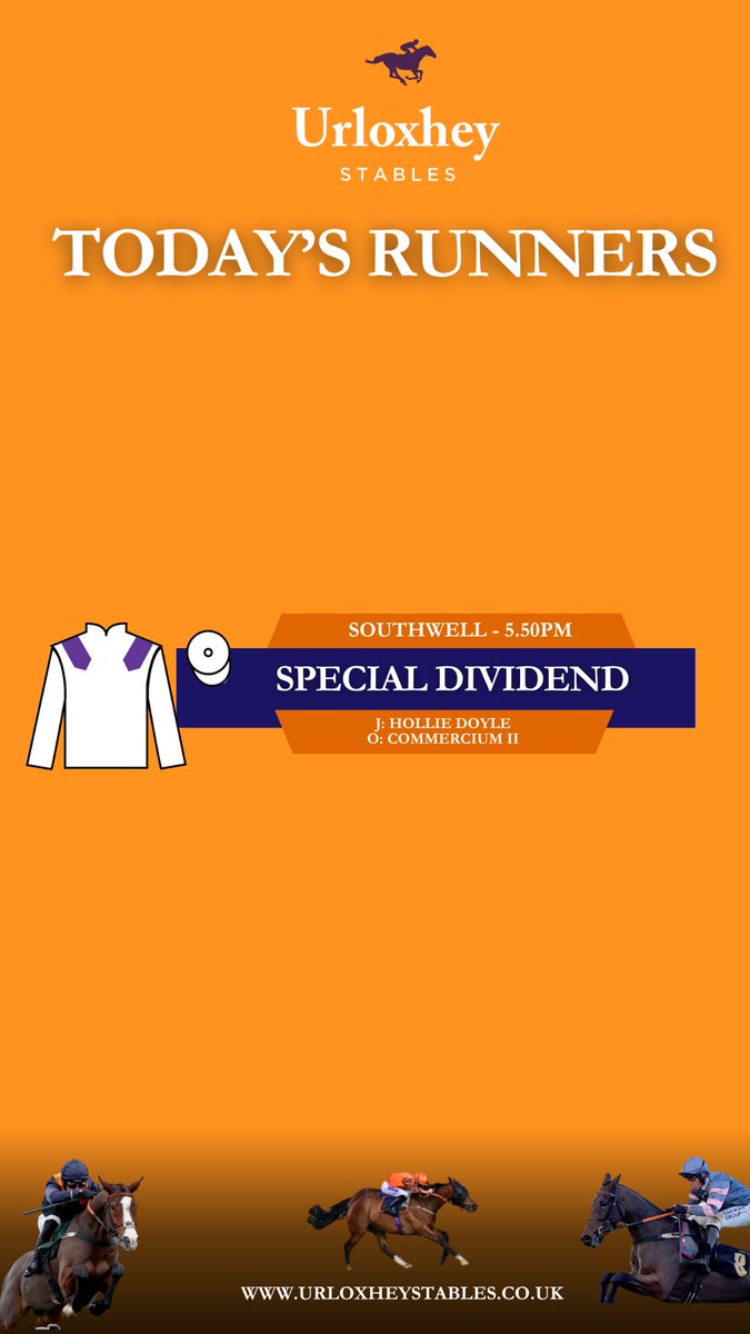 UrloxheyStables's tweet image. π« One runner today @Southwell_Races
βͺοΈπ£ SPECIAL DIVIDEND has his second start in the 5.50pm, @HollieDoyle1 on board for owners Commercium II.
π Best of luck to all connections