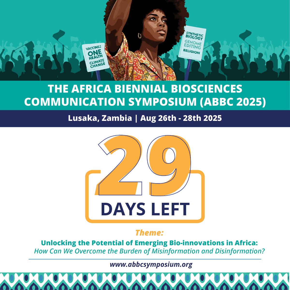 afri_isaaa's tweet image. 29 days to go!!
The ABBC 2025 symposium is just over 4 weeks away! Finally, Zambia 🇿🇲 is within sight!!
The significance? In-depth discussions on the dangers of misinformation and disinformation in science in Africa, and how we can avert even more problems going in the future.…