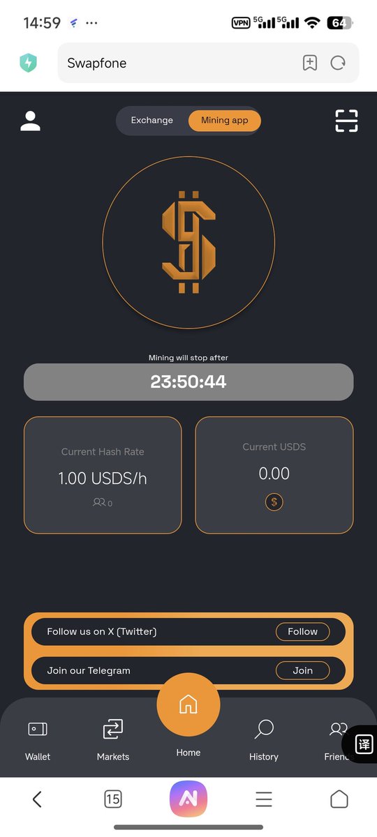 #usds 1：1可兑usdt，新出的swapfone老美项目，下面链接上车swapfone.org/login?ref=7ohB…