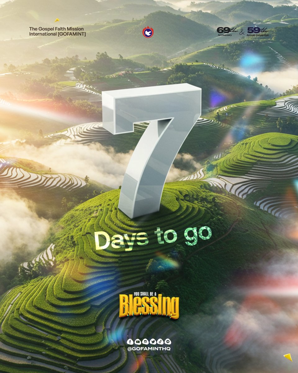 gofaminthq's tweet image. Why should you be far away from God's Presence?
It is time to draw nigh to Him. He is set to also draw nigh to you and to shower you with His blessings at this year's convention starting in 6 days time.
#GOFAMINT
#YouShallBeABlessing
#AnnualConvention