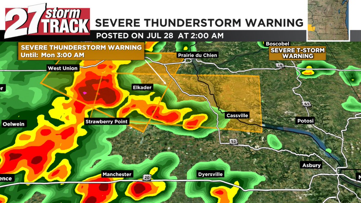 27StormTrack's tweet image. A severe t-storm warning is in effect until Jul 28 3:00AM for Clayton, Grant Co. Stay indoors! Watch WKOW for the latest info #wiwx
