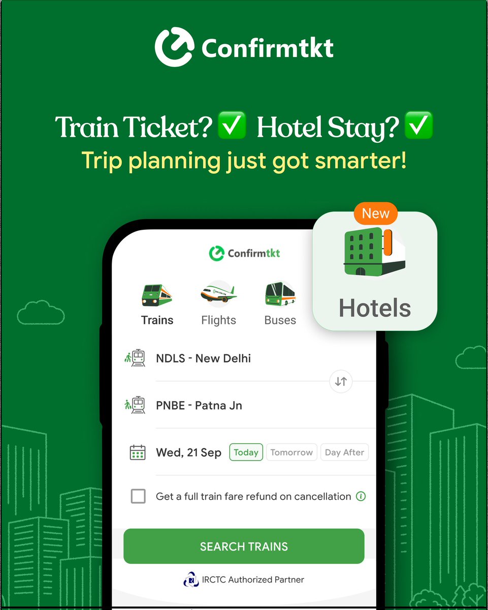 ✨ From train tickets to hotel stays now all in one app!
Easy, convenient, and just a few taps to your dream vacation 🌴🏨

#ConfirmTkt #TravelMadeEasy #FromTrainToStay #OneAppAllSet