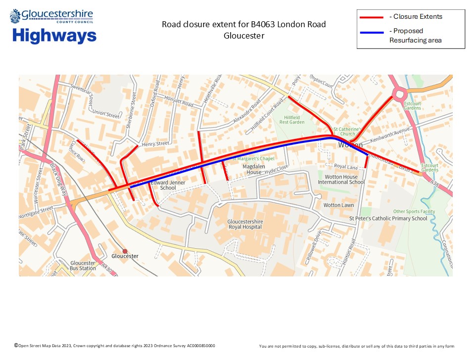 B4063 London Road #Gloucester. Carriageway resurfacing. Works happening  30th July - 15th August (Excl W/Ends). A road closure will be in place 20:00 to 07:00 orlo.uk/4qLb7