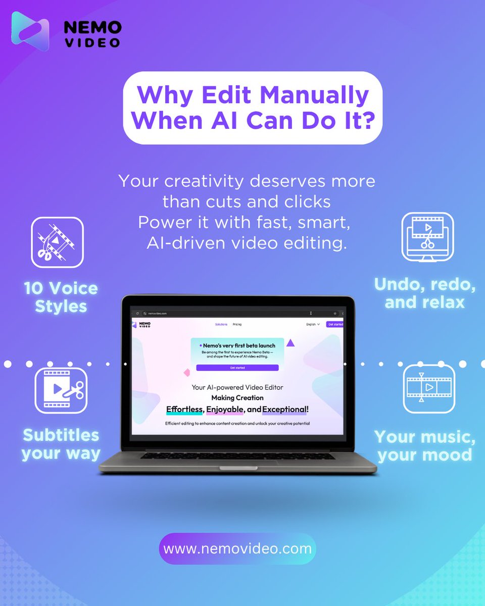 nemovideoai's tweet image. Big update alert: smarter voiceovers, subtitles, music &amp;amp; more! Ready to try it? New tools waiting for you.

#AIvideoeditor #CreatorTools #SmartEditing #VoiceoverTool #SubtitleStyle #BackgroundMusic #QuickEdits #OnlineVideoEditor #ContentCreation #EditLikeAPro #NemoVideo
