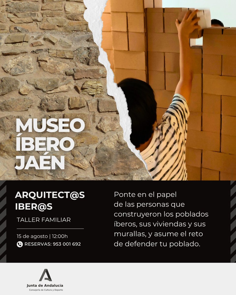 Museo Íbero de Jaén (@museo_ibero) on Twitter photo Construye tu propia muralla íbera para proteger tu poblado de los invasores en este divertido taller infantil del Museo Íbero
📅 15 de agosto a las 12:00h
#venalmuseo #venalíbero #asíaprendemos
<a href="/CulturaAND/">Cultura Junta de Andalucía</a> <a href="/culturayPHJaen/">Cultura #Jaén</a> Construye tu propia muralla íbera para proteger tu poblado de los invasores en este divertido taller infantil del Museo Íbero
📅 15 de agosto a las 12:00h
#venalmuseo #venalíbero #asíaprendemos
<a href="/CulturaAND/">Cultura Junta de Andalucía</a> <a href="/culturayPHJaen/">Cultura #Jaén</a>