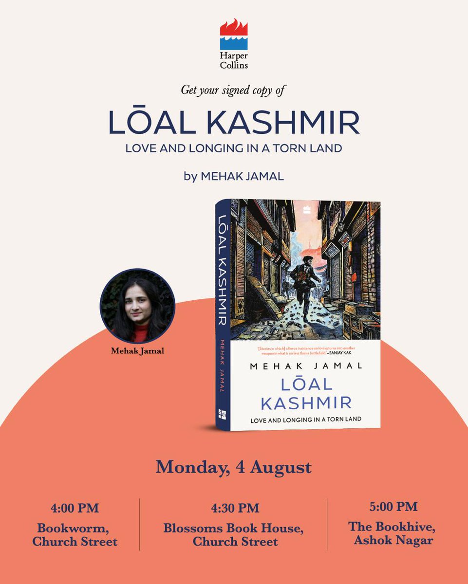 Mehak Jamal (@mehakjamal) on Twitter photo I will be signing copies of Lōal Kashmir across your favourite Bangalore bookstores on 4th August, Monday. Come get your copies signed! 💜🍁
<a href="/Bookhive_blr/">Bookhive Bookstore</a> <a href="/blossombookhous/">Blossom book house</a> <a href="/bookworm_Kris/">Bookworm Bookstore, Blr</a> I will be signing copies of Lōal Kashmir across your favourite Bangalore bookstores on 4th August, Monday. Come get your copies signed! 💜🍁
<a href="/Bookhive_blr/">Bookhive Bookstore</a> <a href="/blossombookhous/">Blossom book house</a> <a href="/bookworm_Kris/">Bookworm Bookstore, Blr</a>