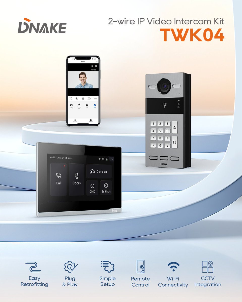 🚀 NEW: DNAKE TWK04 2-Wire IP Video Intercom Kit

✅ Plug &amp; Play setup
✅ HD video/audio
✅ 4 entry ways: Call/IC Card/PIN/APP
✅ CCTV compatible
✅ 1-touch unlocking

Upgrade security—smarter &amp; simpler.

🔗 Learn more: dnake-global.com/2-wire-ip-vide…

#DNAKE #SmartIntercom