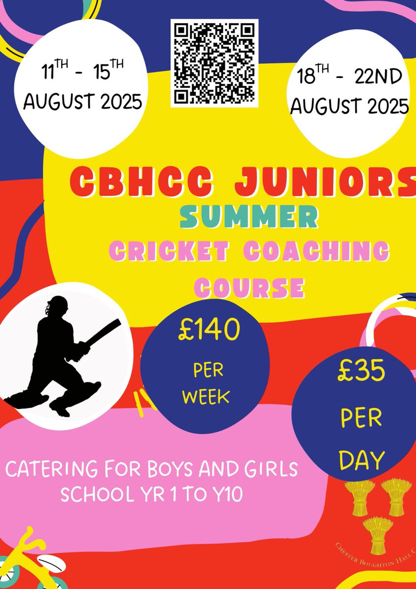 Looking forward to a busy summer holidays with plenty of Cricket and developing cricketers. 

• Two weeks of Cricket Camps at Chester Boughton Hall 

• 1:1’s 

• Group Coaching 

To book your session please contact below 👇