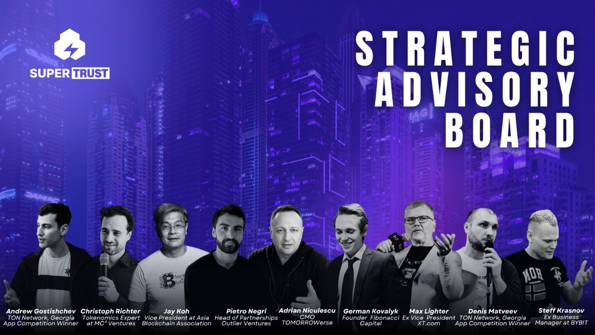SuperTrust_SUT's tweet image. 🔥 Big news at SuperTrust!💥
We’re excited to unveil our Strategic Advisory Board — a powerhouse group of leaders in blockchain, Web3, and venture ecosystems.
🚀Andrew Gostishchev – TON Network, Georgia App Competition Winner
🚀 Christoph Richter – Tokenomics Expert at MC²…