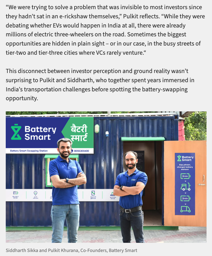 SeekingN0rth's tweet image. Two founders spotted a billion-dollar opportunity where everyone else saw nothing—and built an EV juggernaut from a tiny Delhi shop into India’s EV backbone. ⚡🛺
In 2020, while most investors were still debating if EVs would ever happen in India, two friends, Pulkit Khurana…