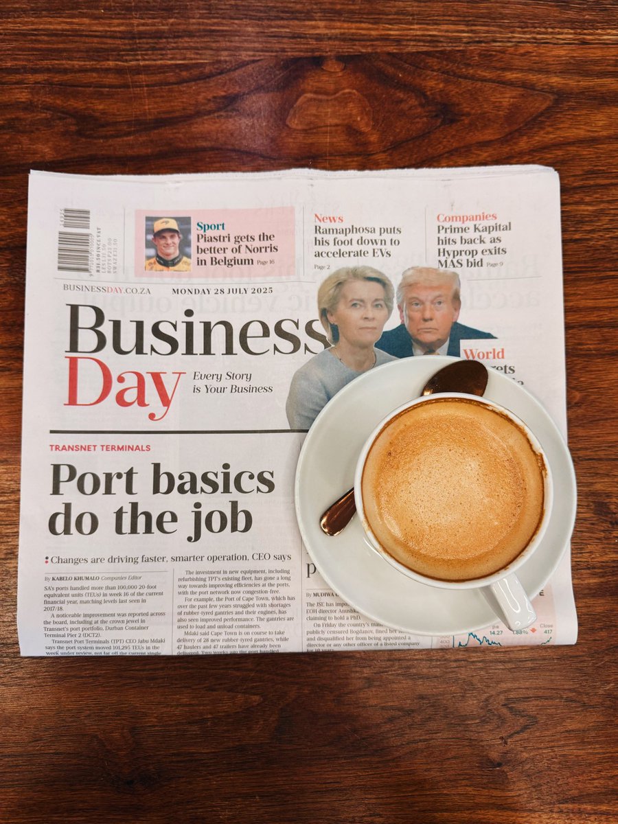 PeterPentz's tweet image. Catching a quick coffee before my flight home out of JNB. Encouraging to see improvements at our ports. According to the article, the Cape Town terminal is year to date performing 28% above target.